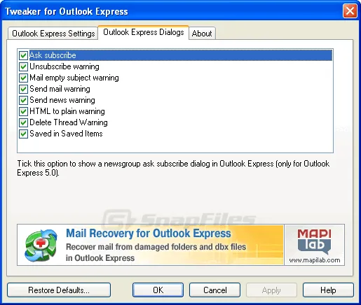 Tweaker for Outlook Express 截图 2