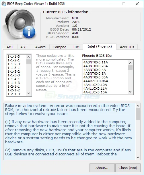 BIOS Beepcodes Viewer 截图 2