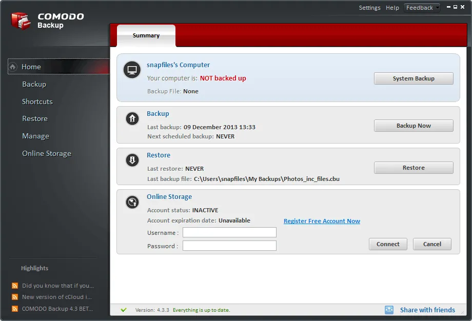 Comodo Backup 截图 1