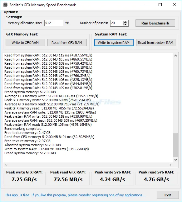 GFX Memory Speed Benchmark 截图 1