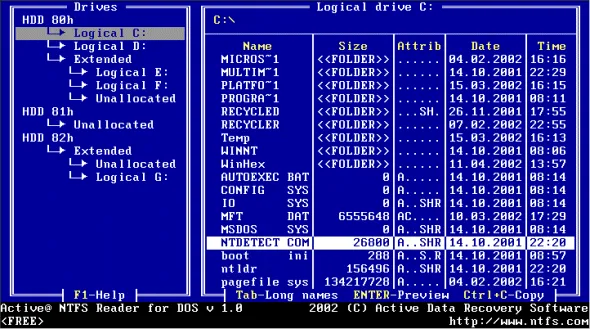 Active NTFS Reader for DOS 截图 1