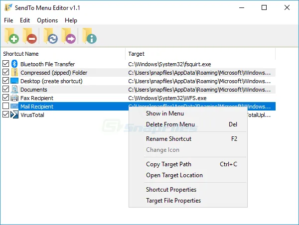 SendTo Menu Editor 截图 1