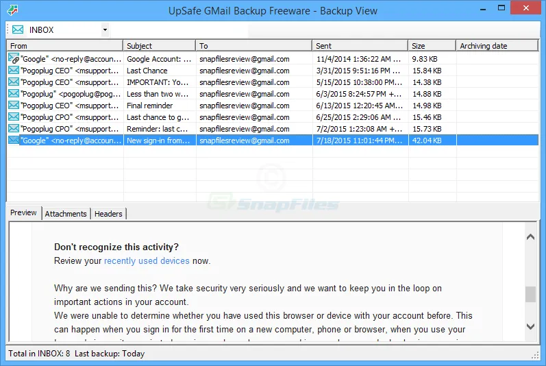 UpSafe Gmail Backup 截图 2